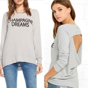 Chaser Small Champagne Dreams Open Back Sweatshirt Gray Scoop Neck Pullover